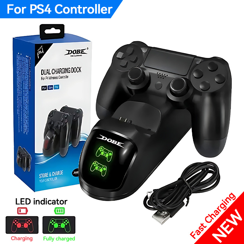 Esports Gaming Station - 新しいPS4充電ステーション ワイヤレス急速充電器 ゲームコントローラー用 LEDインジケーター付き USBデュアルドック PS4