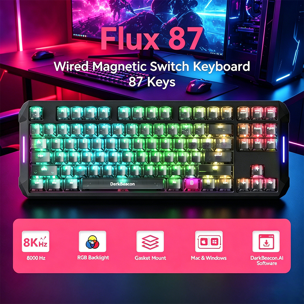 Esports Gaming Photo - DarkBeacon Flux 87 ホール効果ゲーミングキーボード 有線、80%レイアウト PC