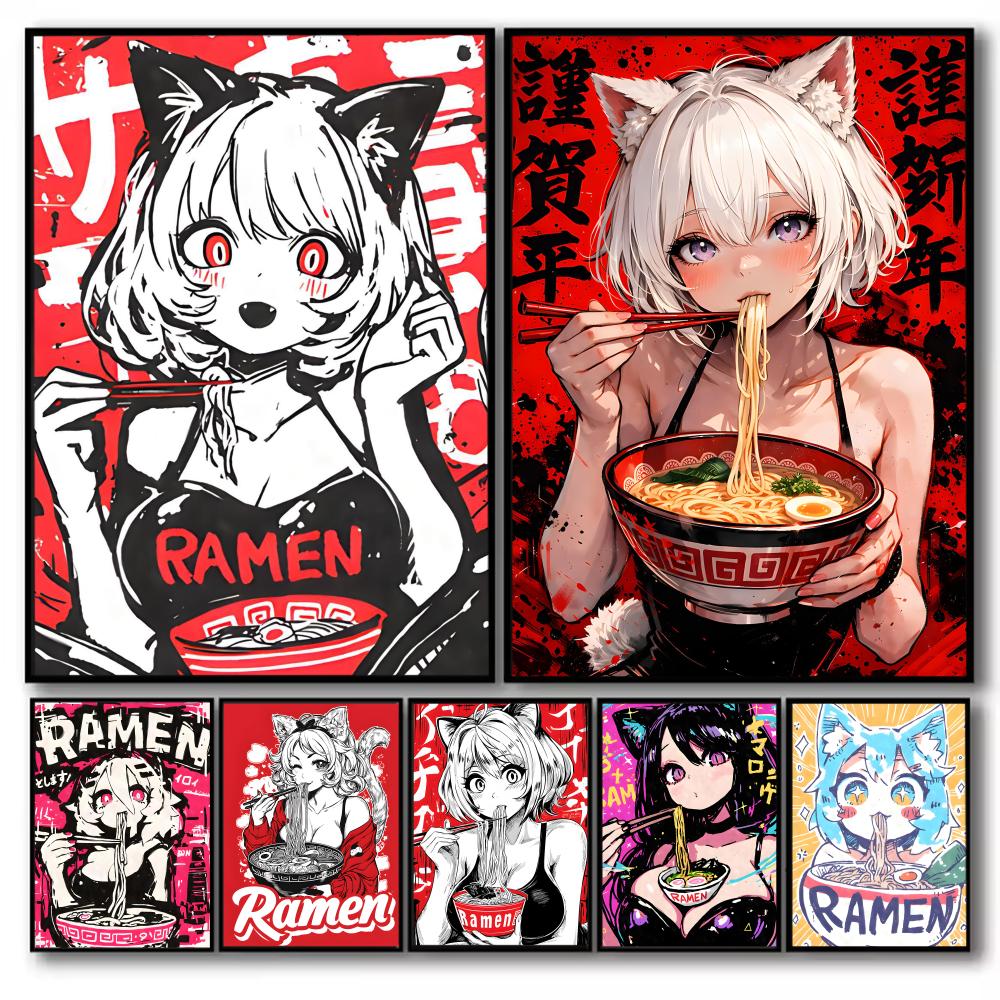 Esports And Gaming Lounge - アニメ猫娘絵画書道キャンバスポスターアートしわ防止加工済みゲームルーム＆eスポーツラウンジ＆寝室＆寮の壁装飾用