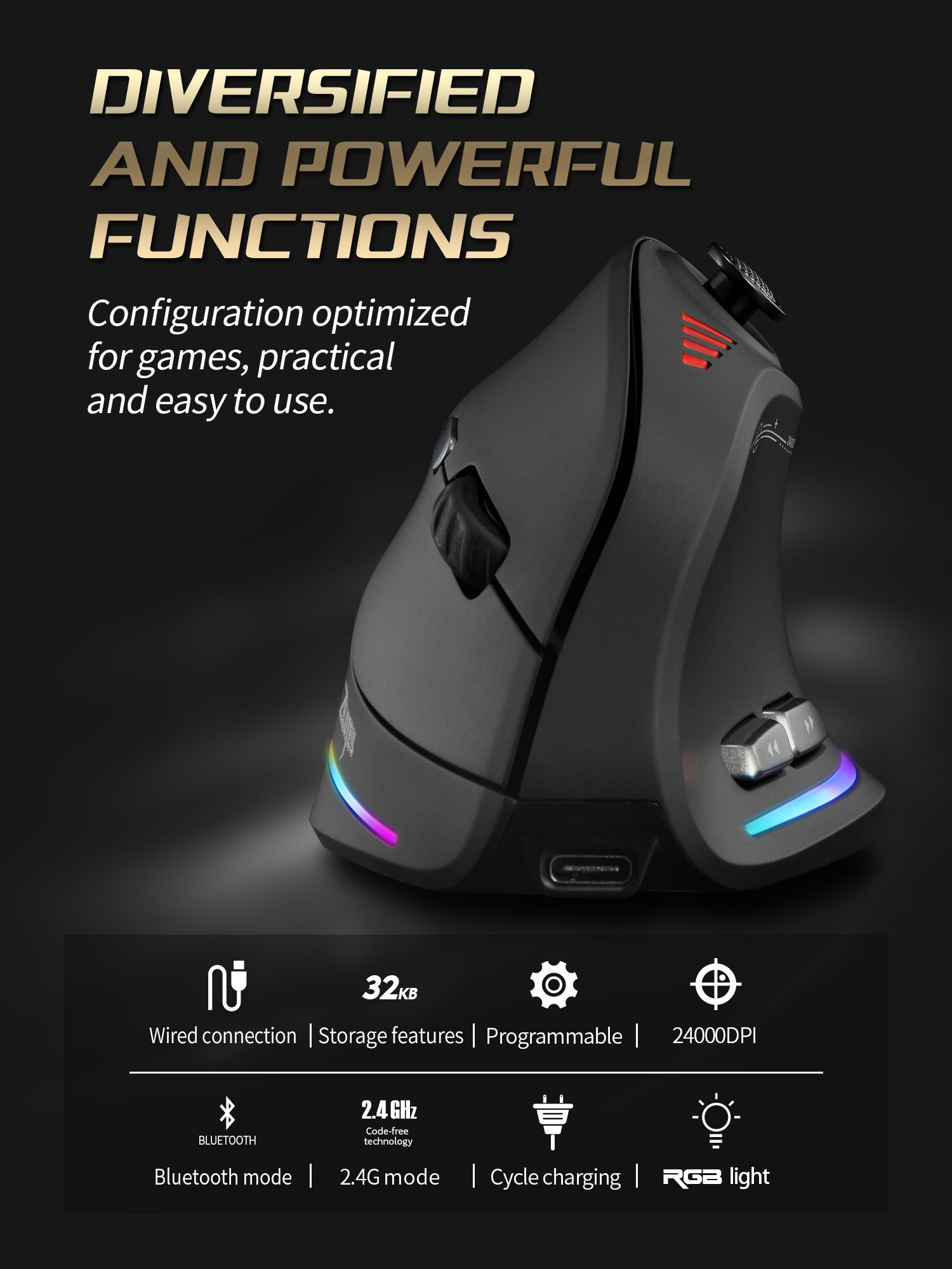 Jomaa RGB バックライト付きワイヤレス垂直マウスコン - Esports Gaming Mice のレビューと価格